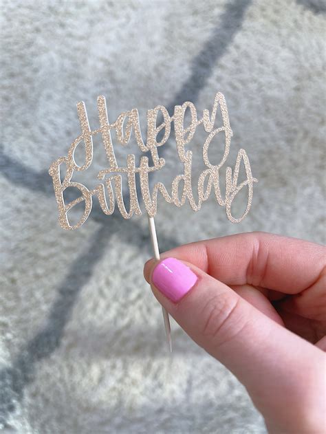 Happy Birthday Cupcake Toppers Glitter Gold Silver Etsy