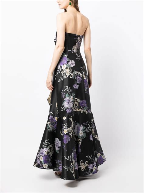 Marchesa Notte Strapless Metallic Floral Jacquard Gown In Purple ModeSens