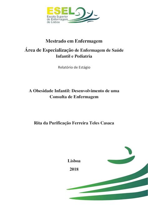 Pdf Mestrado Em Enfermagem Área De Especialização … 1 2 Excesso De