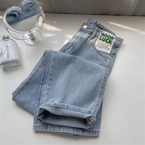 Jual New Biru Muda Kulot Longgar High Waist Celana Jeans Panjang Wanita（good Luck）（realpict