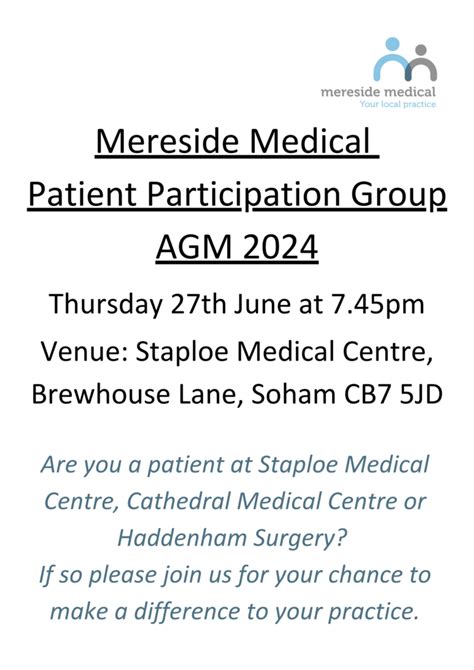 Mereside Medical Patient Participation Group Agm Mereside Medical