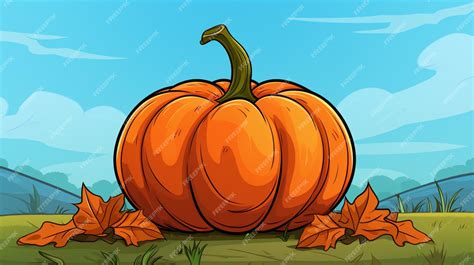 A cartoon of a pumpkin with fall leaves on the top | Premium AI-generated vector