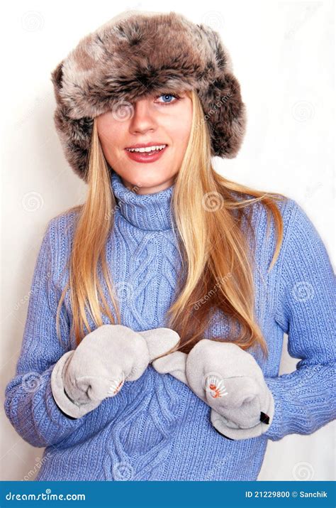 Playful Blonde In Russian Hat Stock Photo Image Of White Smile