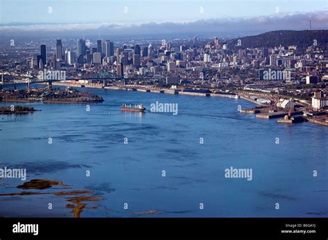 Aerial View Above St Lawrence River Montreal Quebec Canada Stock Photo