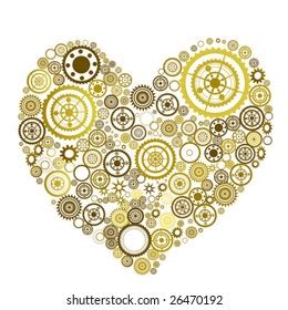 Heart Consisting Gears Golden On Black Stock Vector Royalty Free