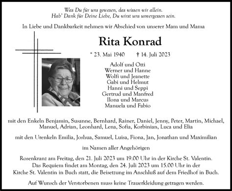 Traueranzeigen von Rita Konrad Allgäuer Zeitung