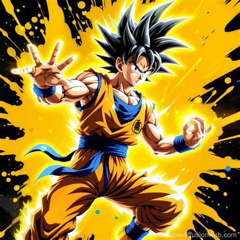 Goku In Dynamic Yellow Paint Splatter Aura Pose Stable Diffusion Online