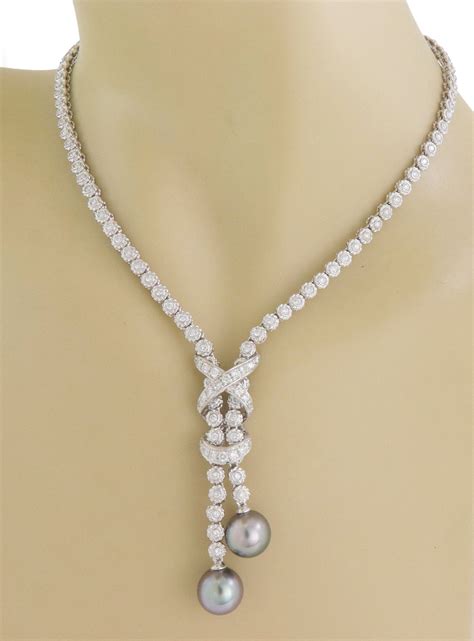 Vintage Diamond Pearl 18k White Gold Filigree Tassel Dangle Drop Necklace For Sale At 1stdibs