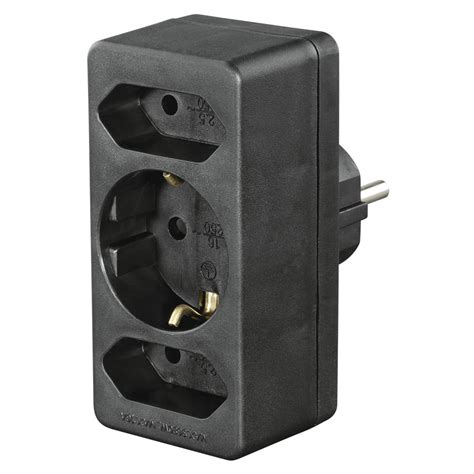 Steckdosenadapter 3 Fach 1x Schutzkontakt 2x Euro Schwarz Hama