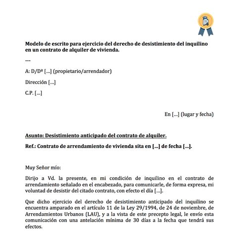 Modelo Para Comunicar Desistimiento De Contrato Del Inquilino