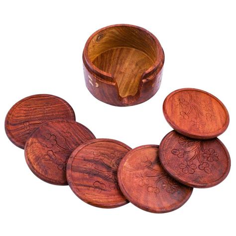 Wooden Coasters Set With Holder Of 6 ARSUK Etsy UK