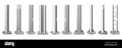 Realistic Metal Poles Silver Metal Vertical Pillars Glossy Aluminum