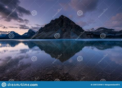 Sunrise at Bow Lake in the Blue Hour Stock Photo - Image of distance ...