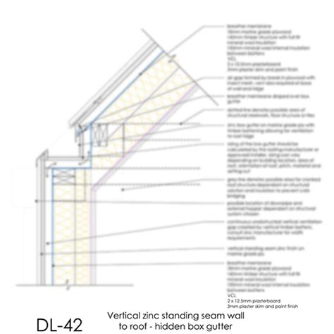 Dl42 Zinc Standing Seam Wall To Roof Hidden Box Gutter Detail