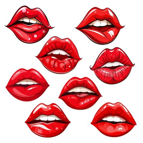 Conjunto De Labios Femeninos Rojos Y Sexy Aislados Sobre Un Fondo