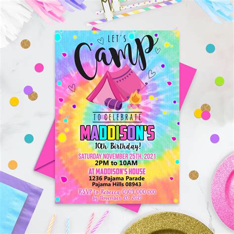 Camp Birthday Invitation Editable Camp Party Invitation Sleepover