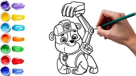 How To Draw Rubble From Paw Patrol 🐶🌈 Rubble Painting Tutorial Step By