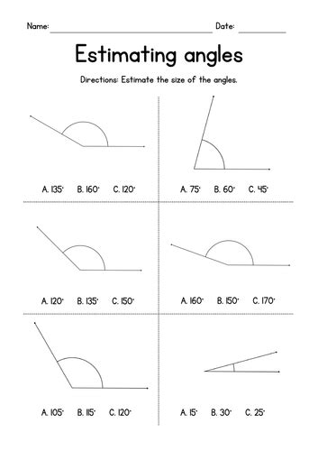 Estimating Angles Geometry Worksheets Teaching Resources