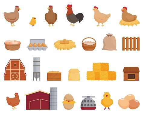 Chicken Poultry Farm Icons Set Cartoon Vector Feed Production 16821117