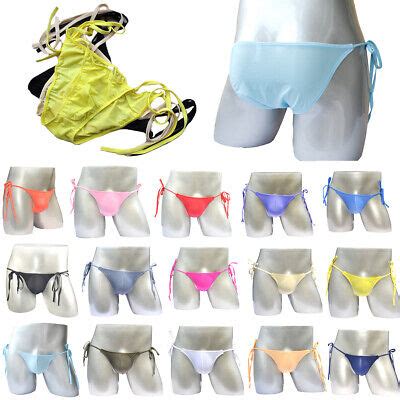 Men S Sexy Underwear Briefs Bikini Ice Silk Low Rise Comfy Underpants Side Tie Ebay