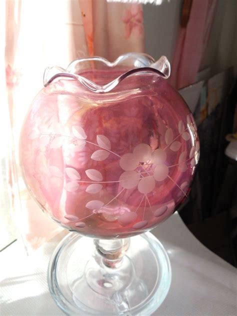 Beautiful Etched Cranberry Glass Vase Vinatge Mid Century Cranberry Glass Vase Cranberry