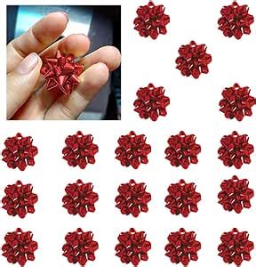 Angix X Red Metallic Gift Bows Self Adhesive Present Decorative