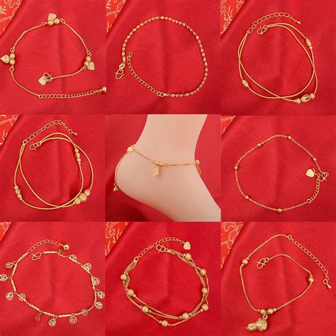 24k Gold Bells Anklets For Women Charm Leg Female Bracelets Lucky Ankle