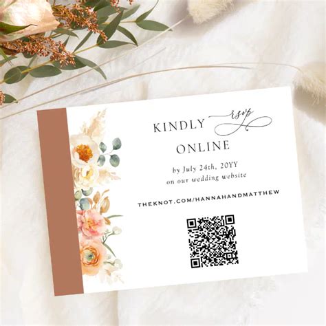 Elegant Qr Code Rsvp Peach And Terracotta Wedding Enclosure Card Zazzle