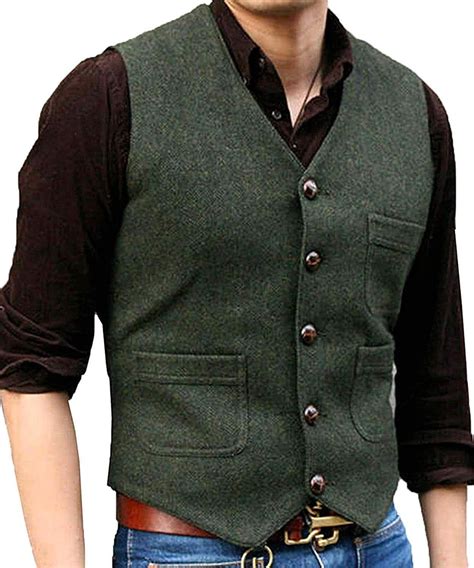 Outwears Chaleco Para Hombre Con Cuello En V De Lana En Espiguilla De