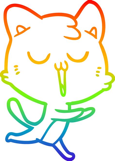 Regenbooggradi Nt Lijntekening Cartoon Kat Zingen Vectorkunst