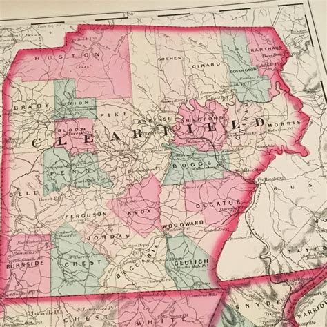 1872 Map of Central Pennsylvania Original Hand Colored | Etsy