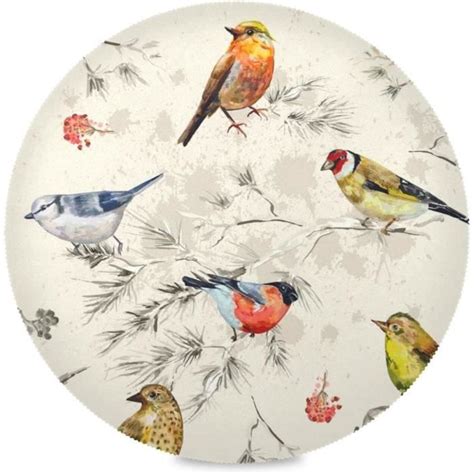 Lot De Sets De Table Ronds Avec Arbres Et Oiseaux Résistants À La