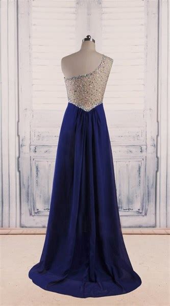 Royal Blue One Shoulder A Line Sweetheart Sleeveless Beaded Dress