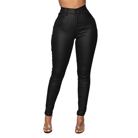 Springttc Women Faux Leather Leggings Pants Pu Elastic Shaping Hip