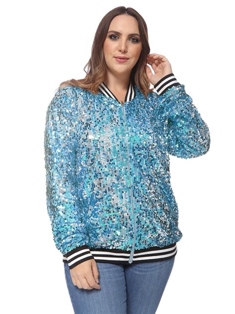 Plus Size Sequin Bomber Jacket Online Off 52