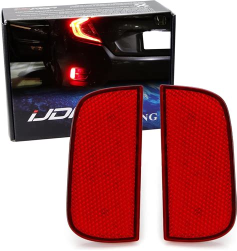 Ijdmtoy Red Lens 54 Smd Led Bumper Reflector Lights Compatible With 16 Up Honda Civic Sedan