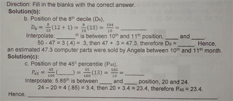 Solved Direction Fill In The Blanks With The Correct Answer Solution B B Position Of The