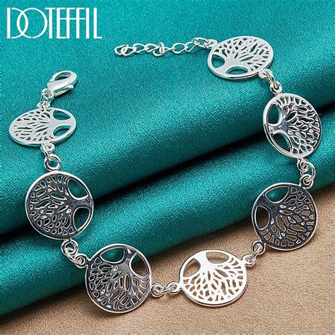 DOTEFFIL 925 Sterling Silver 24K Gold Tree Of Life Chain Bracelet For