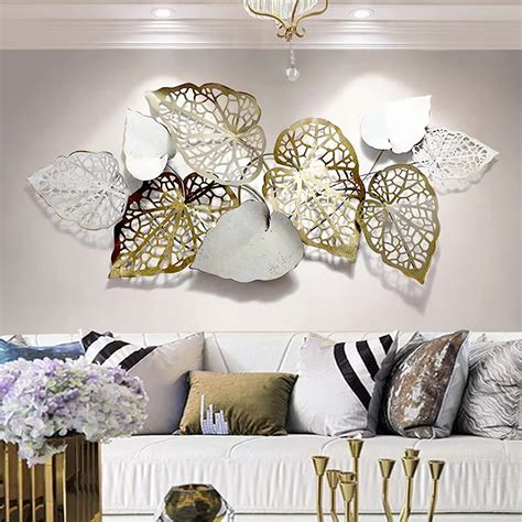 *minor damage/scuffs* Gold Metal Wall Decor Creative Handmade Leaves Metal Wall Art 56" X 24 ...