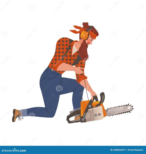 Bearded Woodman Or Lumberman In Blue Overall Waving Hand Vector