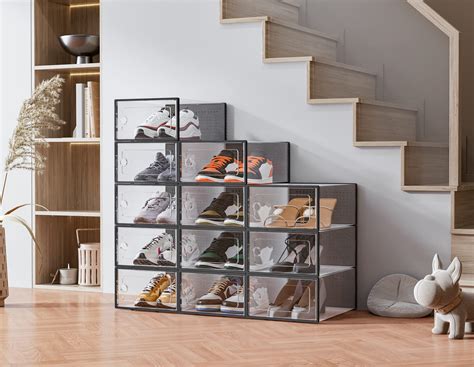 HOMIDEC Shoe Organizer 12 Pack Shoe Storage Box Clear Plastic