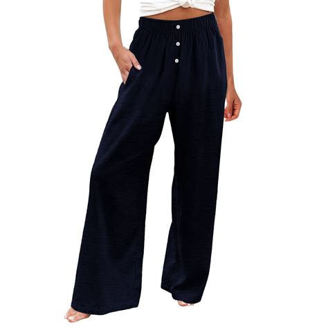 Qcmgmg Linen Pants Women Comfy Flowy Wide Leg Pants Summer Baggy High