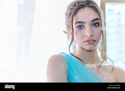 Beauty Brunette Model Woman Holiday Make Up Close Up Eyelash Extensions False Eyelashes Stock