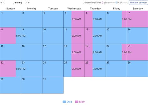 Common Custody Schedule Samples Timeshare Percentages