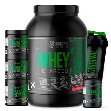 Kit Whey Protein Charged Bcaa Crea Gluta Colágeno Shaker