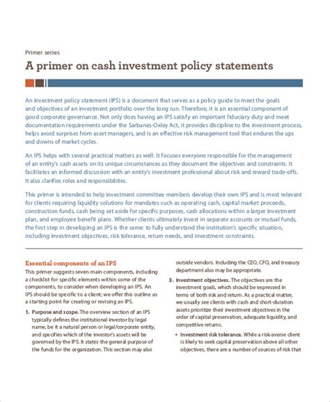 Free 10 Sample Investment Policy Statement Templates In Ms Word Pdf