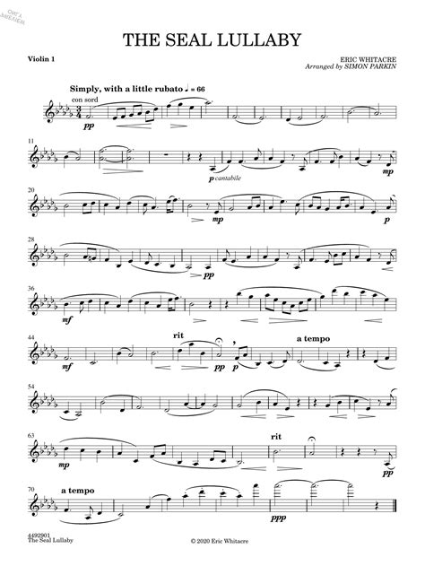 The Seal Lullaby Violin 1 By Eric Whitacre Sheet Music For Orchestra