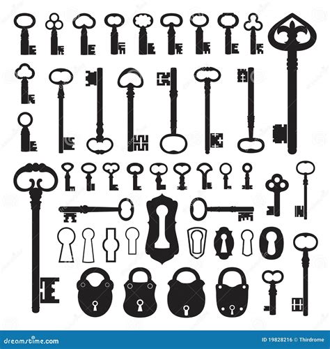 Silhouettes Of Old Keys Stock Vector Illustration Of Lock 19828216