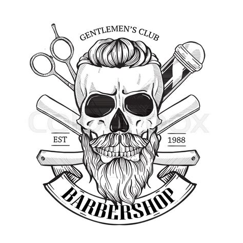 Barbershop Logo Sticker With Skull Stock Vector Colourbox