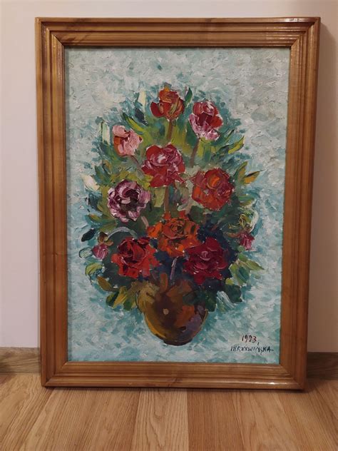 Irena Krzywińska obraz Martwa natura kwiaty 58 5x79 1993 olej płótno